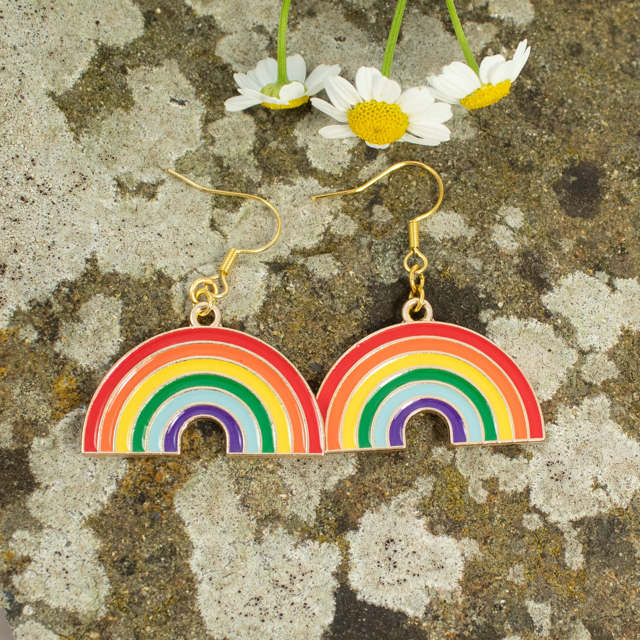 Long rainbow flower earrings | Decolove